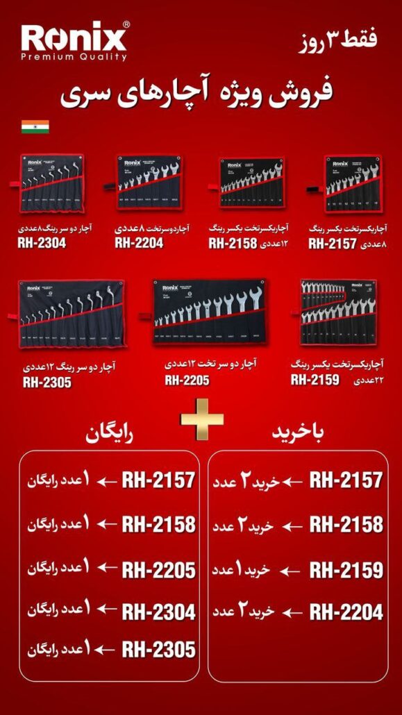 فروش ویژه ست آچارهای کیفی رونیکس – اردیبهشت ۱۴۰۴