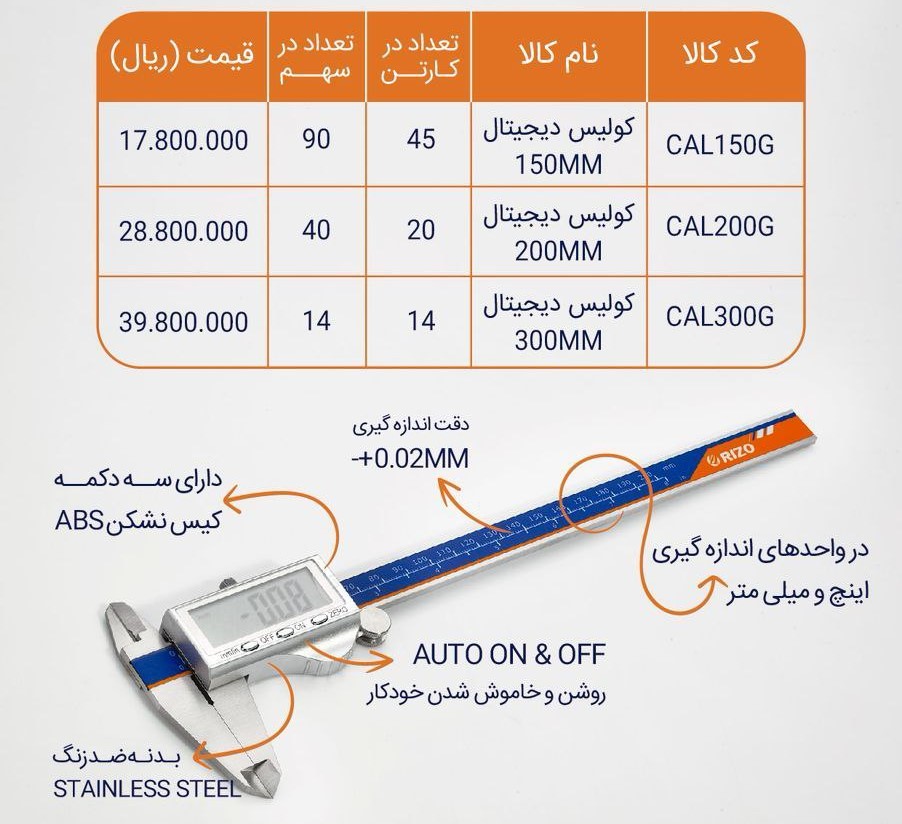 لیست قیمت کولیس دیجیتال ریزو - مرداد 1404 - یک توبره